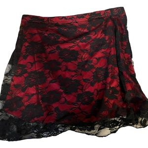 Red and Black Floral Lace Mini Skirt